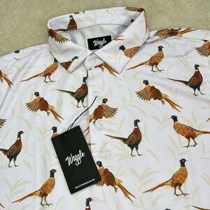 Waggle Polo Shirt Mens Med The Flush Pheasants Print Golf Stretch Performance